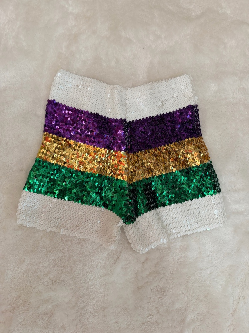 ✨ Mardi Gras ✨ Sequin Stripe Shorts - White, Purple, Gold, Green